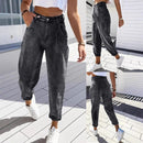 Plus Size Women's Fashion Stretch Tapered Pants Retro Washed Denim