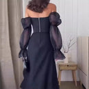 Women's Sexy Off-the-shoulder Tube Top Mesh Lantern Sleeve Slim Fit Slit Dress