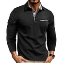 Casual Plaid Splicing Lapel Polo Shirt Fashion Solid Color Long Sleeve Top Men's Clothing