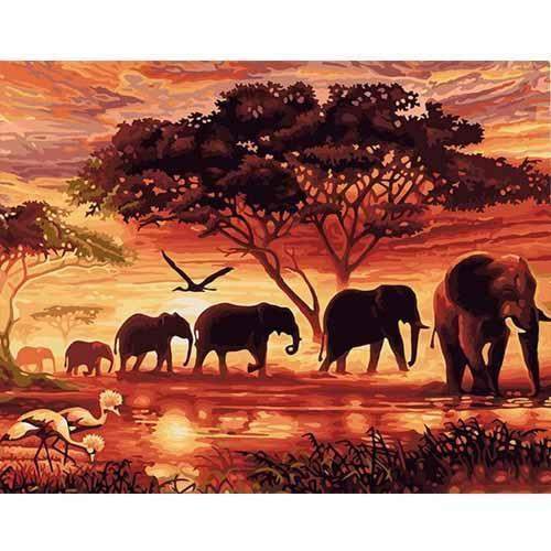 Sunset Elephants Animals