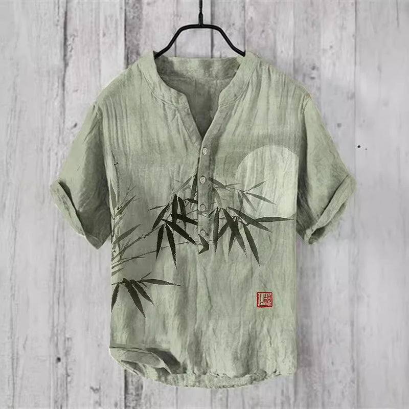 National Bamboo Printing Men's Shirt 3D Digital Printing Elegant Style